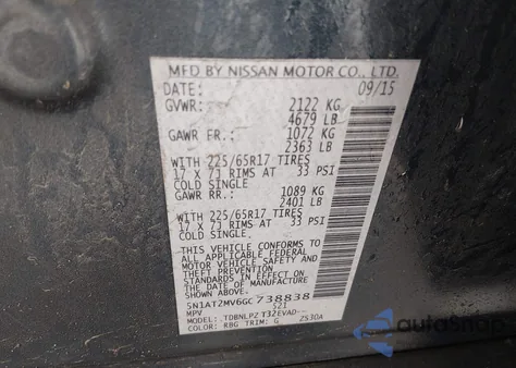 2016 Nissan Rogue S z USA, uszkodzony, nr VIN 5N1AT2MV6GC738838